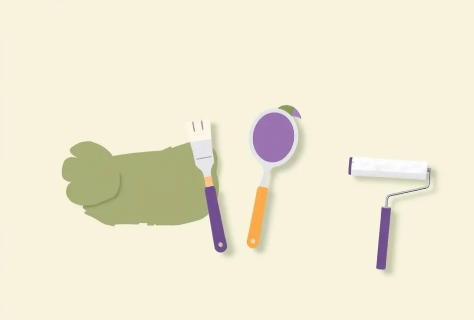 Outils de peinture disposés dans l'ordre des étapes du chantier